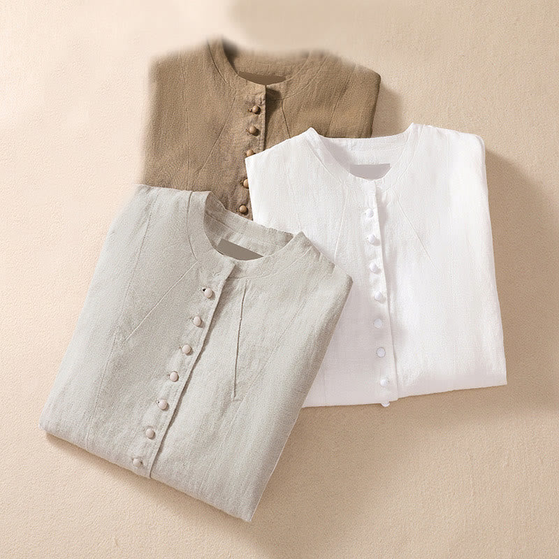 Buddha Stones Women's Cotton Linen Stand Collar Long Sleeve Jacket With Pockets - image 32