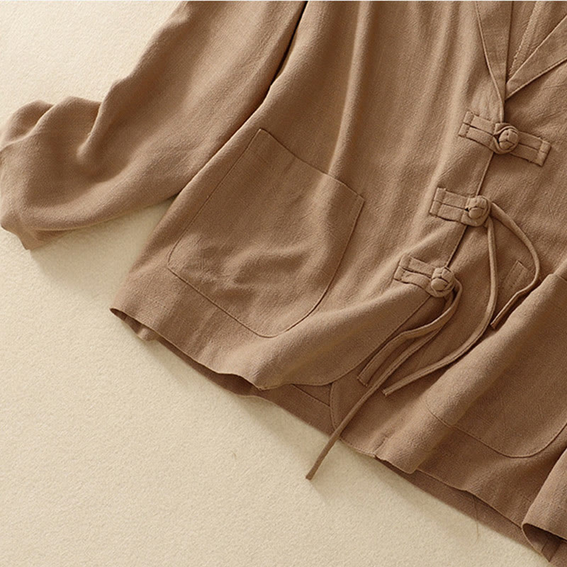 Buddha Stones Women's Cotton Linen Frog-Button Long Sleeve Jacket With Pockets - image 5