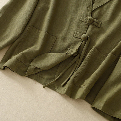 Buddha Stones Women's Cotton Linen Frog-Button Long Sleeve Jacket With Pockets - image 11