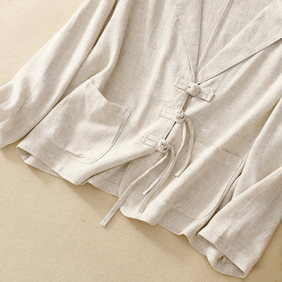 Buddha Stones Women's Cotton Linen Frog-Button Long Sleeve Jacket With Pockets - image 25