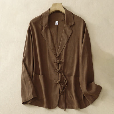 Buddha Stones Women's Cotton Linen Frog-Button Long Sleeve Jacket With Pockets - Sienna - US12，UK/AU16，EU44 (2XL) - image 26