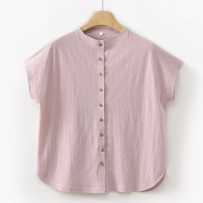 Buddha Stones 2Pcs Buttons Short Sleeve Shirt Top Skirt With Pockets Meditation Cotton Women's Set - LightPink Shirt - US8-10，UK/AU12-14，EU40-42 (2XL) - image 9