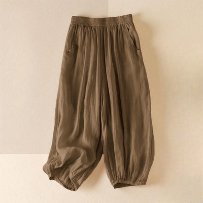 Buddha Stones Summer Plain Casual Cropped Pants Women's Double Layer Cotton Linen Harem Pants With Pockets - DarkGoldenrod - US8-10，UK/AU12-14，EU40-42 (2XL) - image 21