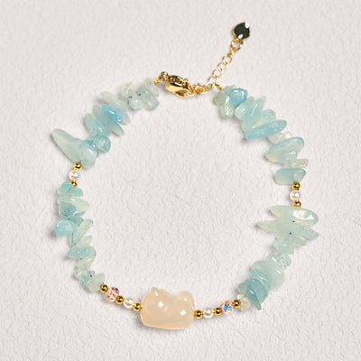 Buddha Stones Natural Irregular Aquamarine Cute Cat Healing Bracelet - image 2