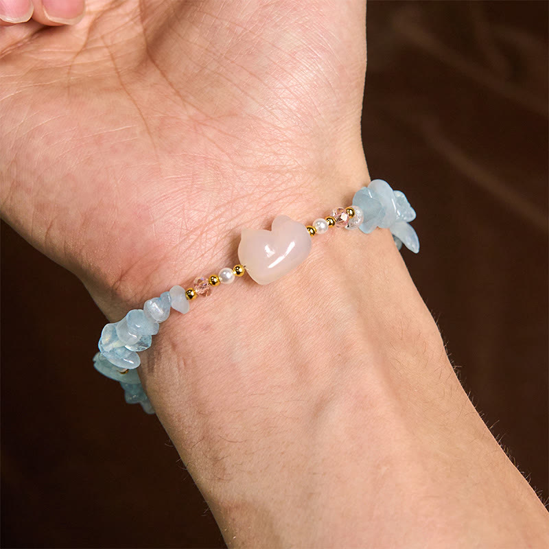 Buddha Stones Natural Irregular Aquamarine Cute Cat Healing Bracelet - image 5