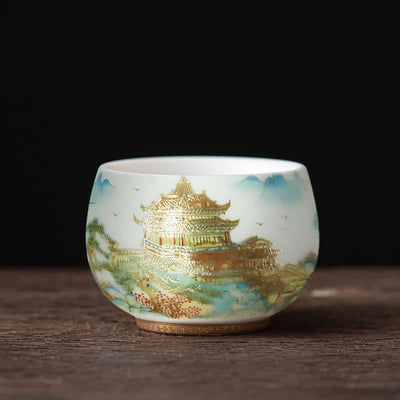 Tasse à thé en céramique Foviel Phoenix Dragon Lotus Deer Ancient Building Koi Fish pour thé Kung Fu