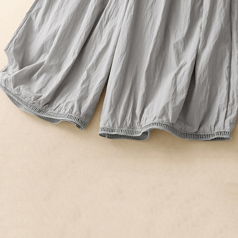 Buddha Stones Casual Hem Hollow Design Women's Cotton 7-8 Length Wide Leg Pants With Pockets - image 14