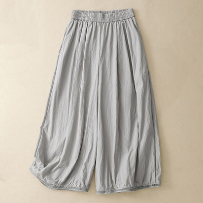 Buddha Stones Casual Hem Hollow Design Women's Cotton 7-8 Length Wide Leg Pants With Pockets - Silver - US8-10，UK/AU12-14，EU40-42 (2XL) - image 12