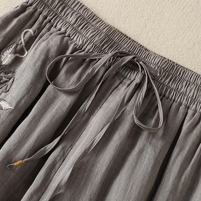 Buddha Stones Commute Embroidery Drawstring Women's Cotton Wide Leg Pants With Pockets - image 45