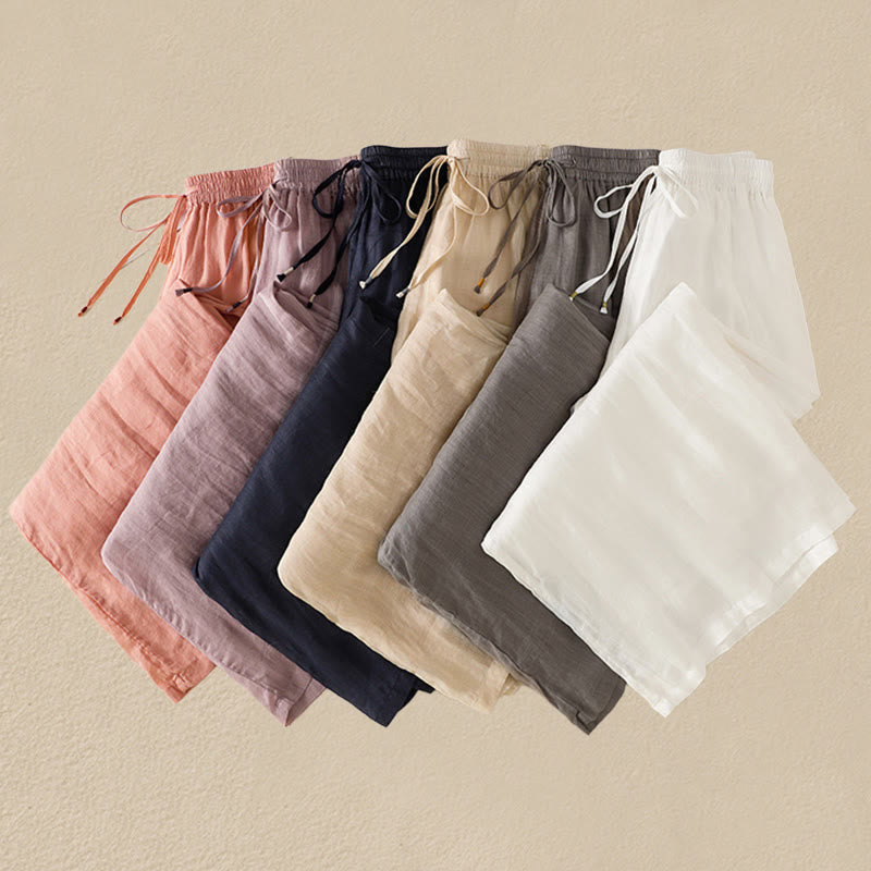 Buddha Stones Commute Embroidery Drawstring Women's Cotton Wide Leg Pants With Pockets - image 51