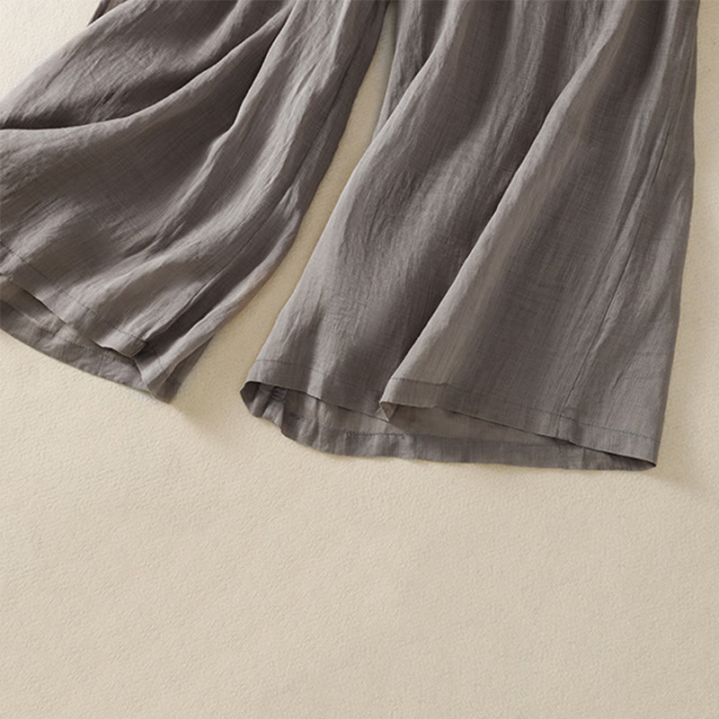 Buddha Stones Commute Embroidery Drawstring Women's Cotton Wide Leg Pants With Pockets - image 49