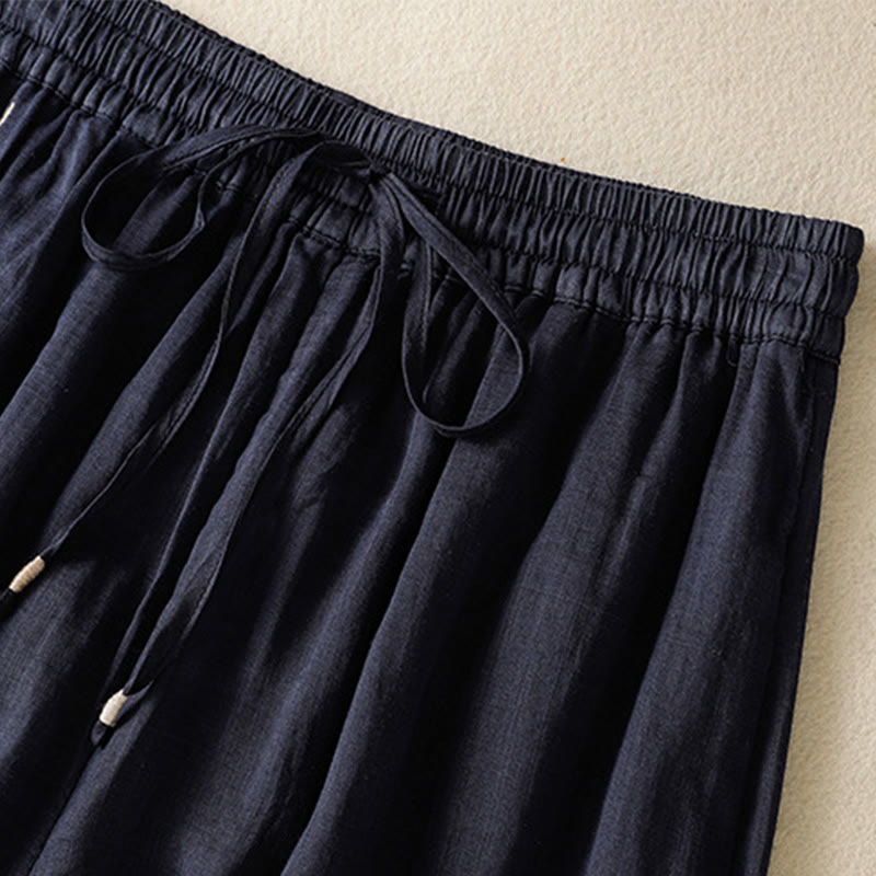 Buddha Stones Commute Embroidery Drawstring Women's Cotton Wide Leg Pants With Pockets - image 3
