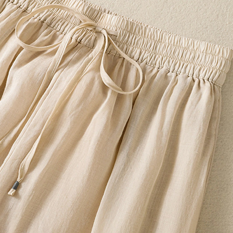 Buddha Stones Commute Embroidery Drawstring Women's Cotton Wide Leg Pants With Pockets - image 12