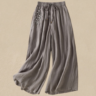 Buddha Stones Commute Embroidery Drawstring Women's Cotton Wide Leg Pants With Pockets - Gray - US8-10，UK/AU12-14，EU40-42 (2XL) - image 43