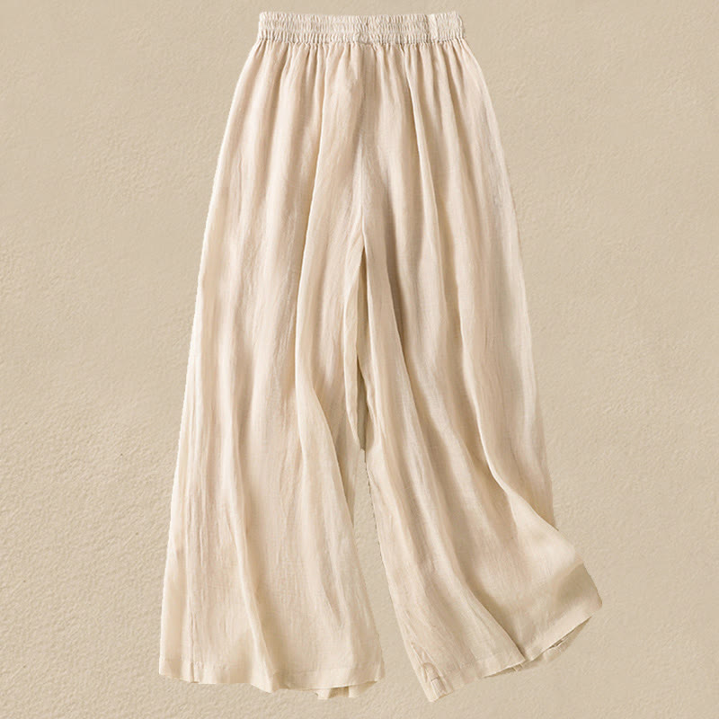Buddha Stones Commute Embroidery Drawstring Women's Cotton Wide Leg Pants With Pockets - image 9