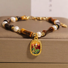Foviel Natürliche Bambus Tigerauge Pearl Stärke Armband