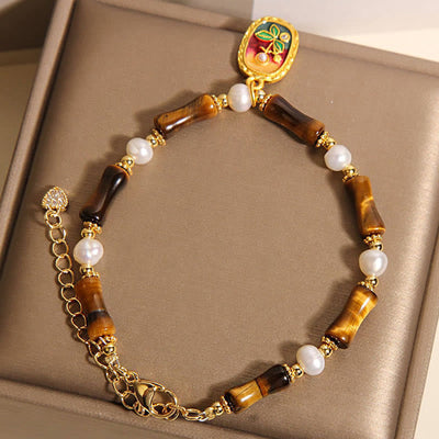 Foviel Natürliche Bambus Tigerauge Pearl Stärke Armband