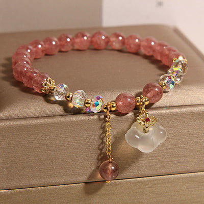 Buddha Stones Auspicious Clouds Strawberry Quartz White Agate White Crystal Positive Bracelet - image 3