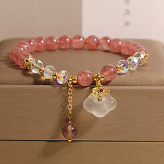 Buddha Stones Auspicious Clouds Strawberry Quartz White Agate White Crystal Positive Bracelet - Strawberry Quartz(Wrist Circumference: 16-18cm) - image 1