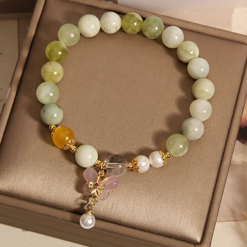 Buddha Stones Natural Butterfly Serpentine Jade Yanyuan Agate Luck Bracelet - image 8