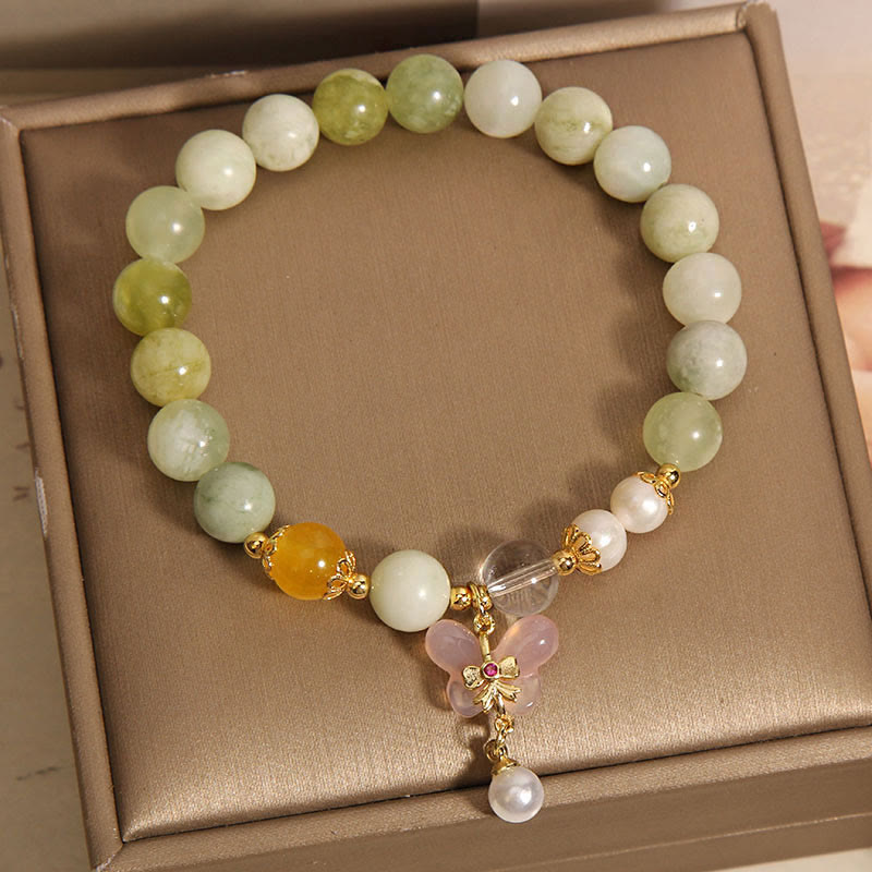 Buddha Stones Natural Butterfly Serpentine Jade Yanyuan Agate Luck Bracelet - image 9