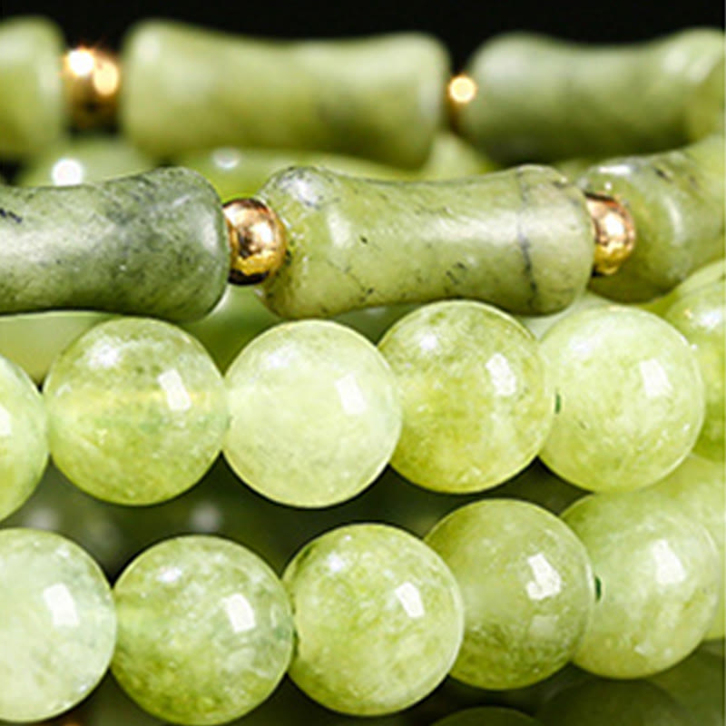 Foviel Retro Multilayer Lily of the Valley Bamboo Green Chalcedony Strength Bracelet