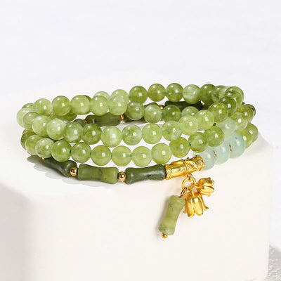 Foviel Retro Multilayer Lily of the Valley Bamboo Green Chalcedony Strength Bracelet