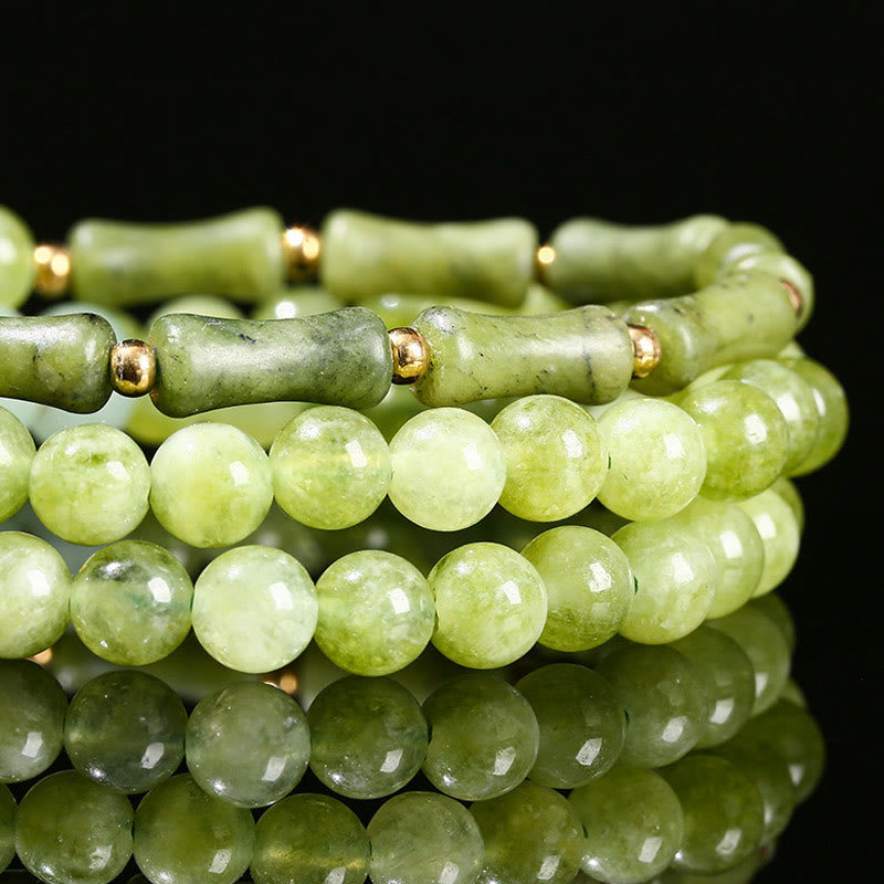 Foviel Retro Multilayer Lily of the Valley Bamboo Green Chalcedony Strength Bracelet