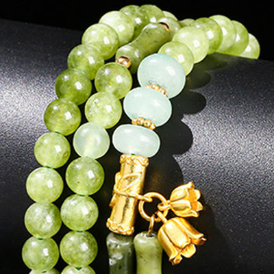 Foviel Retro Multilayer Lily of the Valley Bamboo Green Chalcedony Strength Bracelet