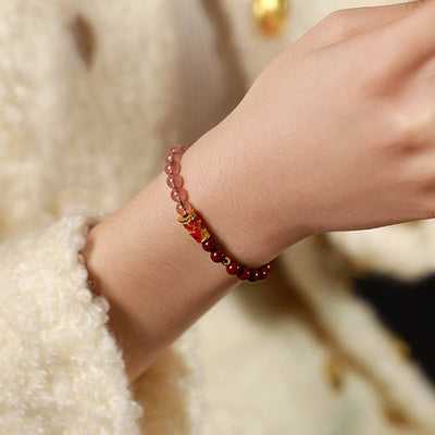 Buddha Stones Natural Cinnabar Pink Crystal Strawberry Quartz Lucky Koi Fish Blessing Bracelet - image 5