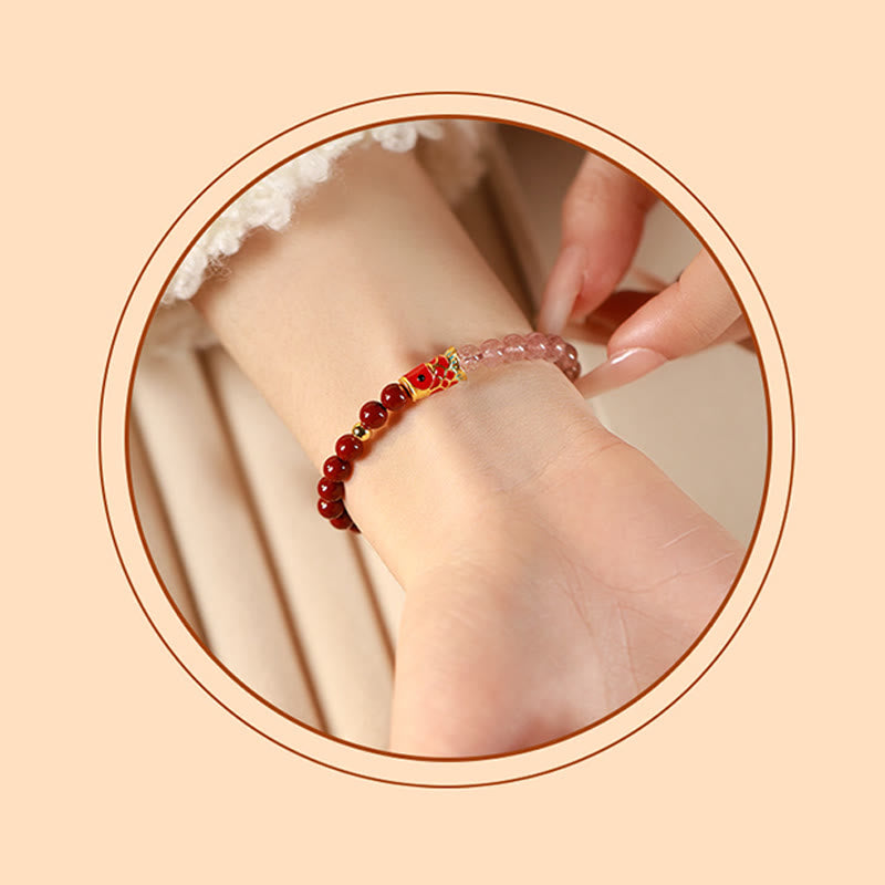 Buddha Stones Natural Cinnabar Pink Crystal Strawberry Quartz Lucky Koi Fish Blessing Bracelet - image 6