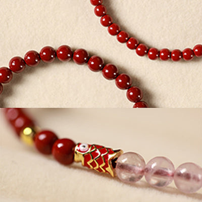 Buddha Stones Natural Cinnabar Pink Crystal Strawberry Quartz Lucky Koi Fish Blessing Bracelet - image 17