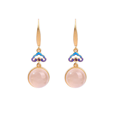 Buddha Stones 925 Sterling Silver Posts Natural Chalcedony Gold-plated Harmony Earrings - image 5