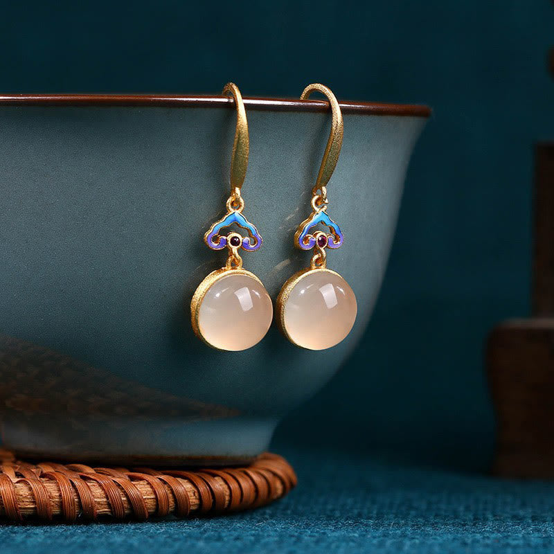 Buddha Stones 925 Sterling Silver Posts Natural Chalcedony Gold-plated Harmony Earrings - Chalcedony(925 Sterling Silver Posts) - image 1