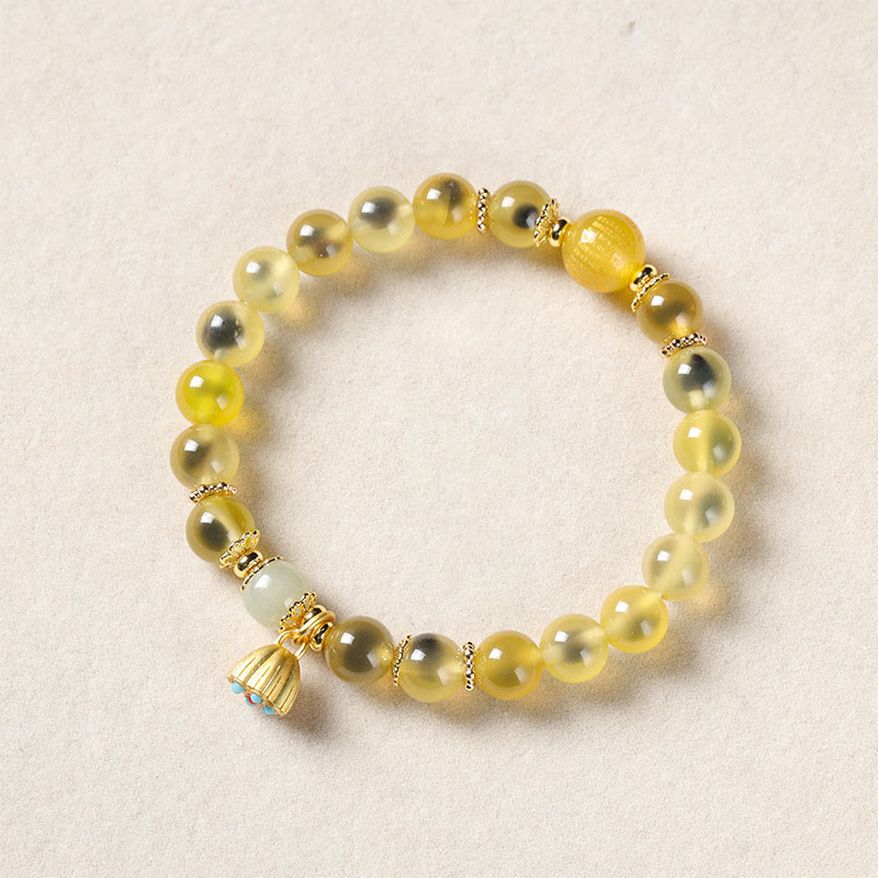 Buddha Stones Natural Colorful Candy Agate Golden Lotus Pod Healing Bracelet - Yellow Candy Agate(Wrist Circumference: 14-15cm) - image 9