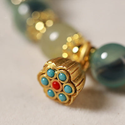 Buddha Stones Natural Colorful Candy Agate Golden Lotus Pod Healing Bracelet - image 8