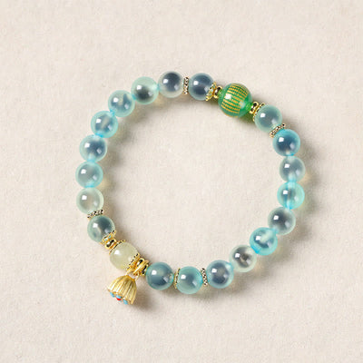 Buddha Stones Natural Colorful Candy Agate Golden Lotus Pod Healing Bracelet - image 3