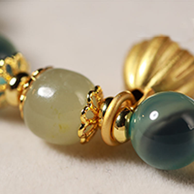 Buddha Stones Natural Colorful Candy Agate Golden Lotus Pod Healing Bracelet - image 7