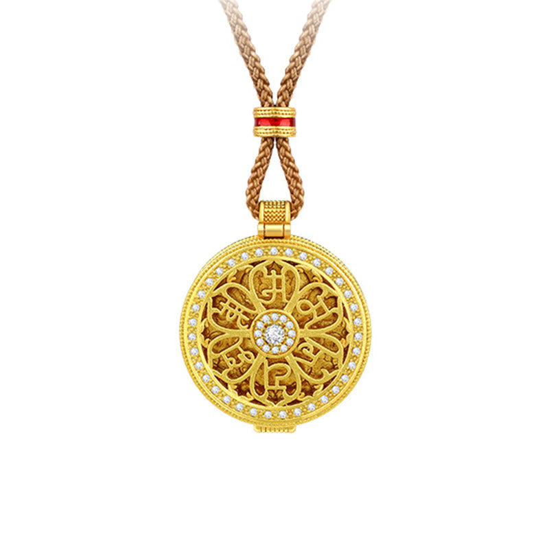 Buddha Stones Om Mani Padme Hum Openable Copper Plated Gold Wealth Necklace Pendant - image 6