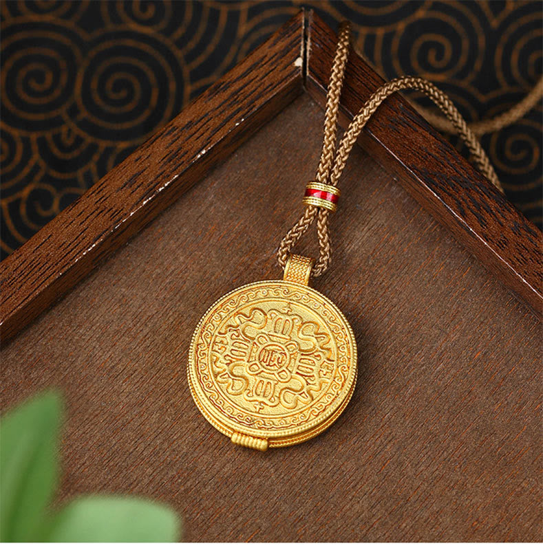 Buddha Stones Om Mani Padme Hum Openable Copper Plated Gold Wealth Necklace Pendant - image 3