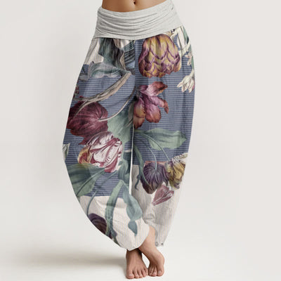 Buddha Stones Pure Cotton Tulips Green Leaves Design Women's Elastic Waist Harem Pants - Beige - US22，UK/AU26，EU54 (6XL) - image 6