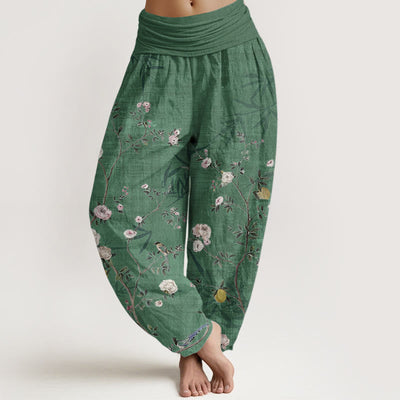 Buddha Stones Pure Cotton Pink White Flowers Bamboo Leaves Fruits Design Women's Elastic Waist Harem Pants - SpringGreen - US22，UK/AU26，EU54 (6XL) - image 7