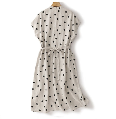 Buddha Stones Polka Dot V-Neck Lace-up Women's Midi Dress With Pockets - image 9