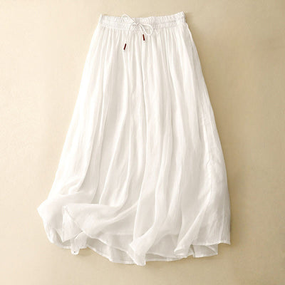 Buddha Stones Summer Solid Color Elastic Waist Drawstring Women's Skirt - White - US8-10，UK/AU12-14，EU40-42 (2XL) - image 1