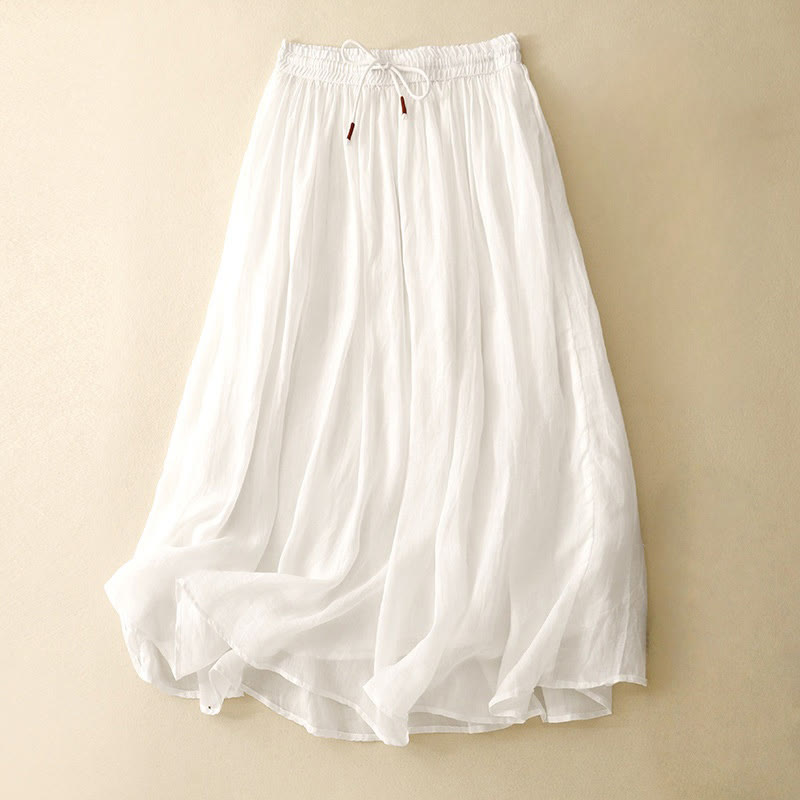 Buddha Stones Summer Solid Color Elastic Waist Drawstring Women's Skirt - White - US8-10，UK/AU12-14，EU40-42 (2XL) - image 1