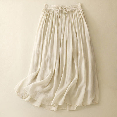 Buddha Stones Summer Solid Color Elastic Waist Drawstring Women's Skirt - Beige - US8-10，UK/AU12-14，EU40-42 (2XL) - image 21