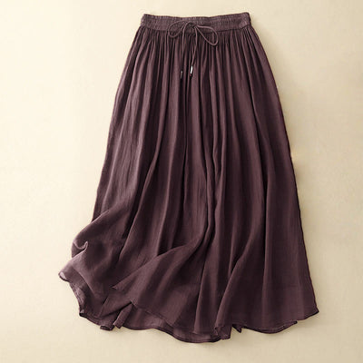 Buddha Stones Summer Solid Color Elastic Waist Drawstring Women's Skirt - SaddleBrown - US8-10，UK/AU12-14，EU40-42 (2XL) - image 17
