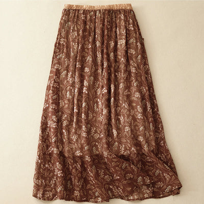 Buddha Stones Floral A-line Elastic Waist Cotton Linen Women's Skirt With Pockets - image 3
