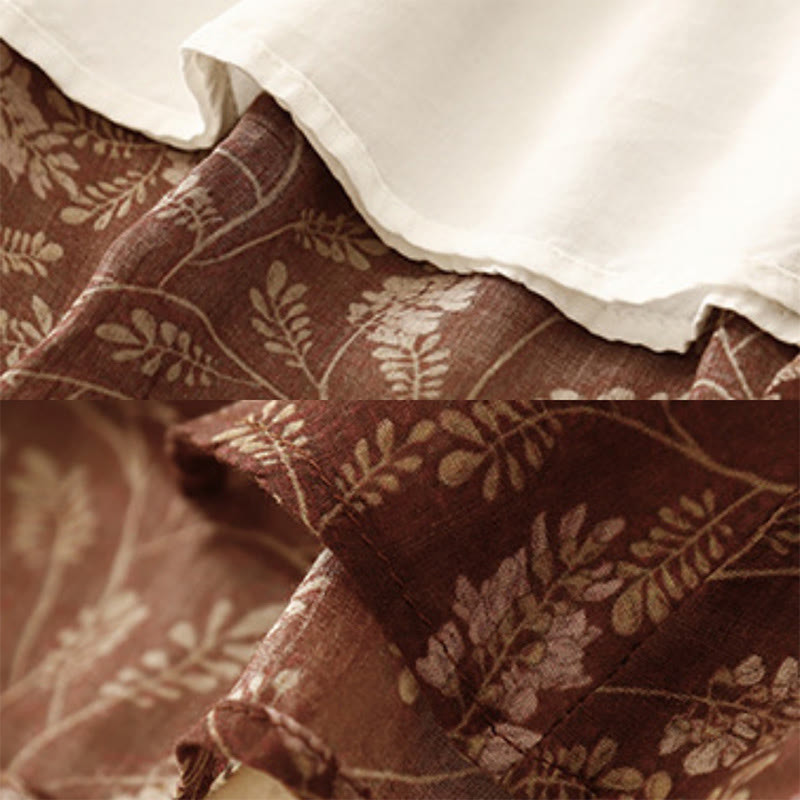 Buddha Stones Floral A-line Elastic Waist Cotton Linen Women's Skirt With Pockets - image 7