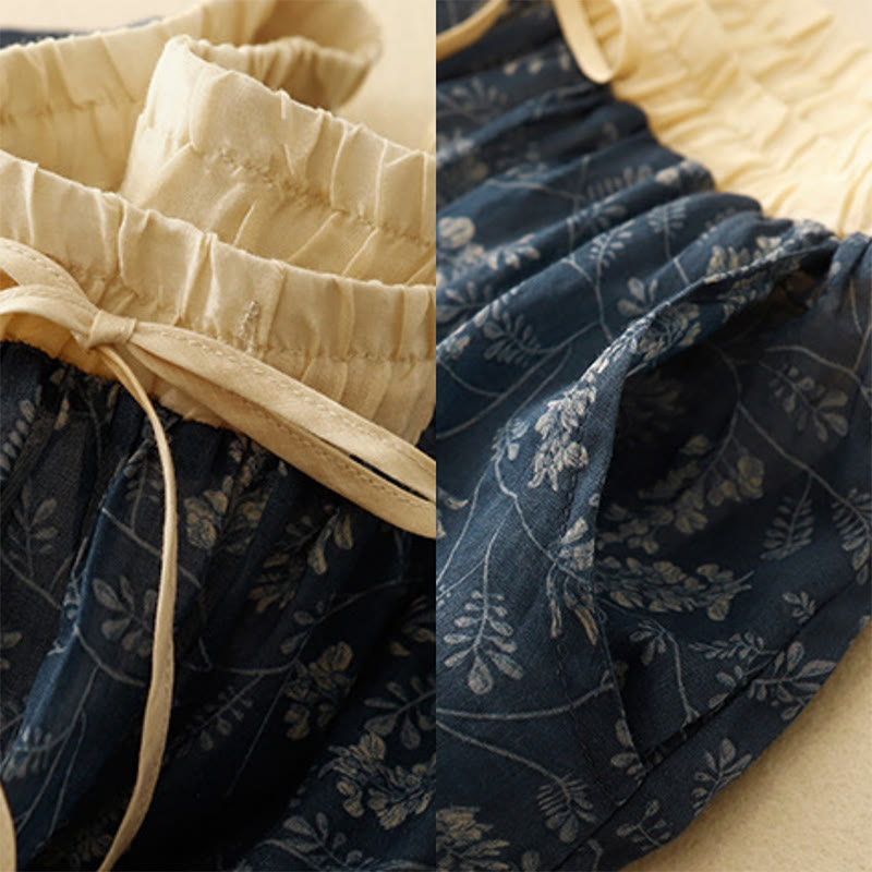 Buddha Stones Floral A-line Elastic Waist Cotton Linen Women's Skirt With Pockets - image 14